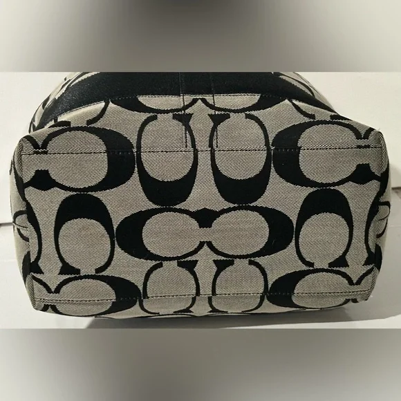 Coach Signature Black Gray Canvas Leather structured logo Shoulder Bag - Picture 14 of 16